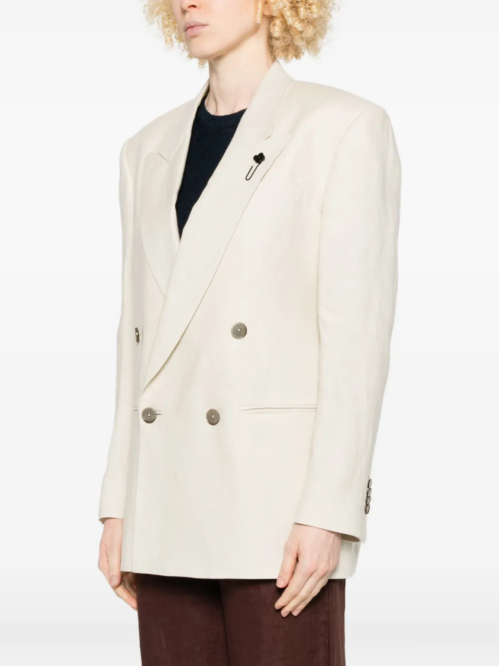  Lardini Cameron Pin-detail Double-breasted Blazer - Neutrals 