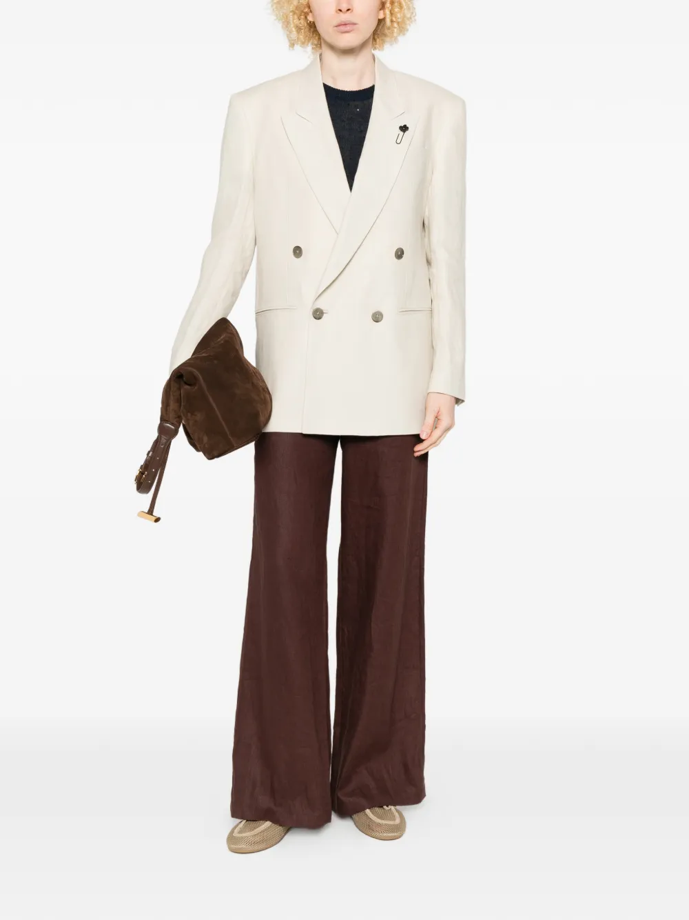  Lardini Cameron Pin-detail Double-breasted Blazer - Neutrals 