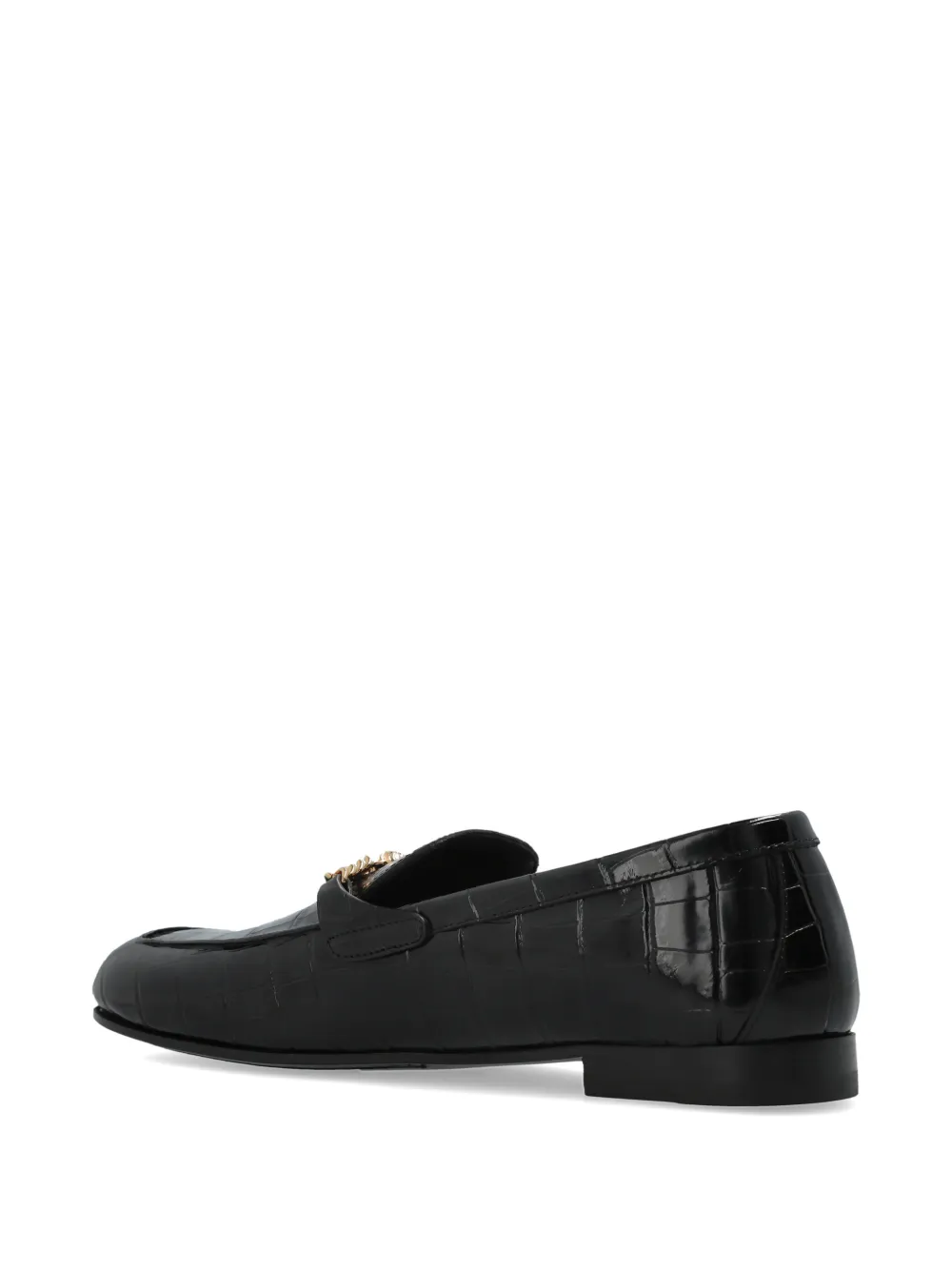 Versace Leren loafers met ketting en reliëf Zwart