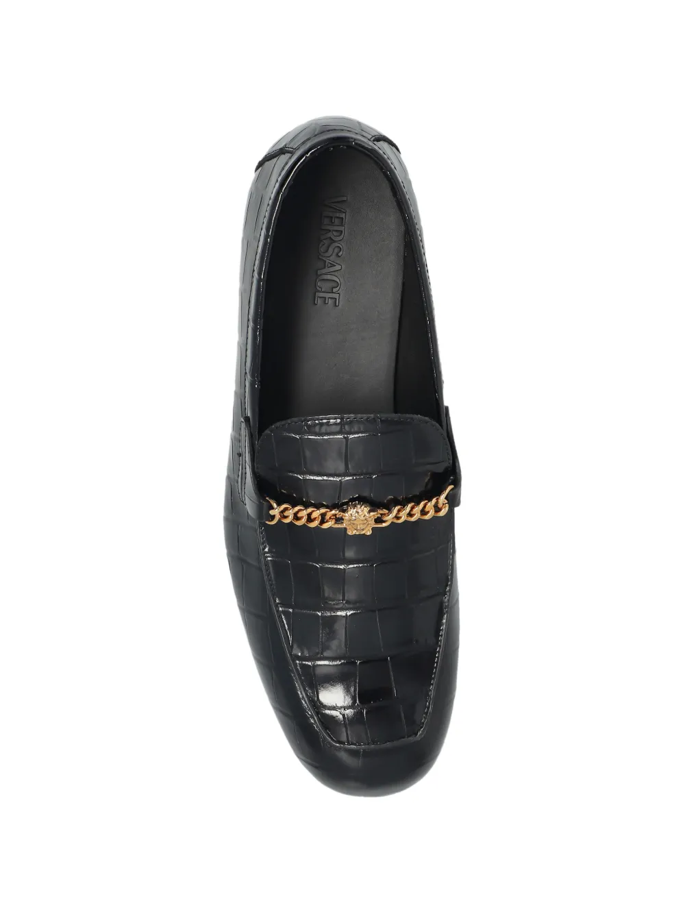 Versace Leren loafers met ketting en reliëf Zwart