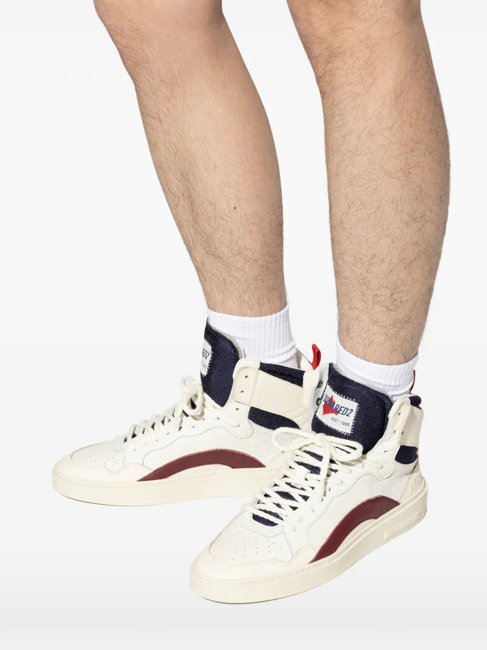 DSQUARED2 Rider leren high-top sneakers met vlakken Beige