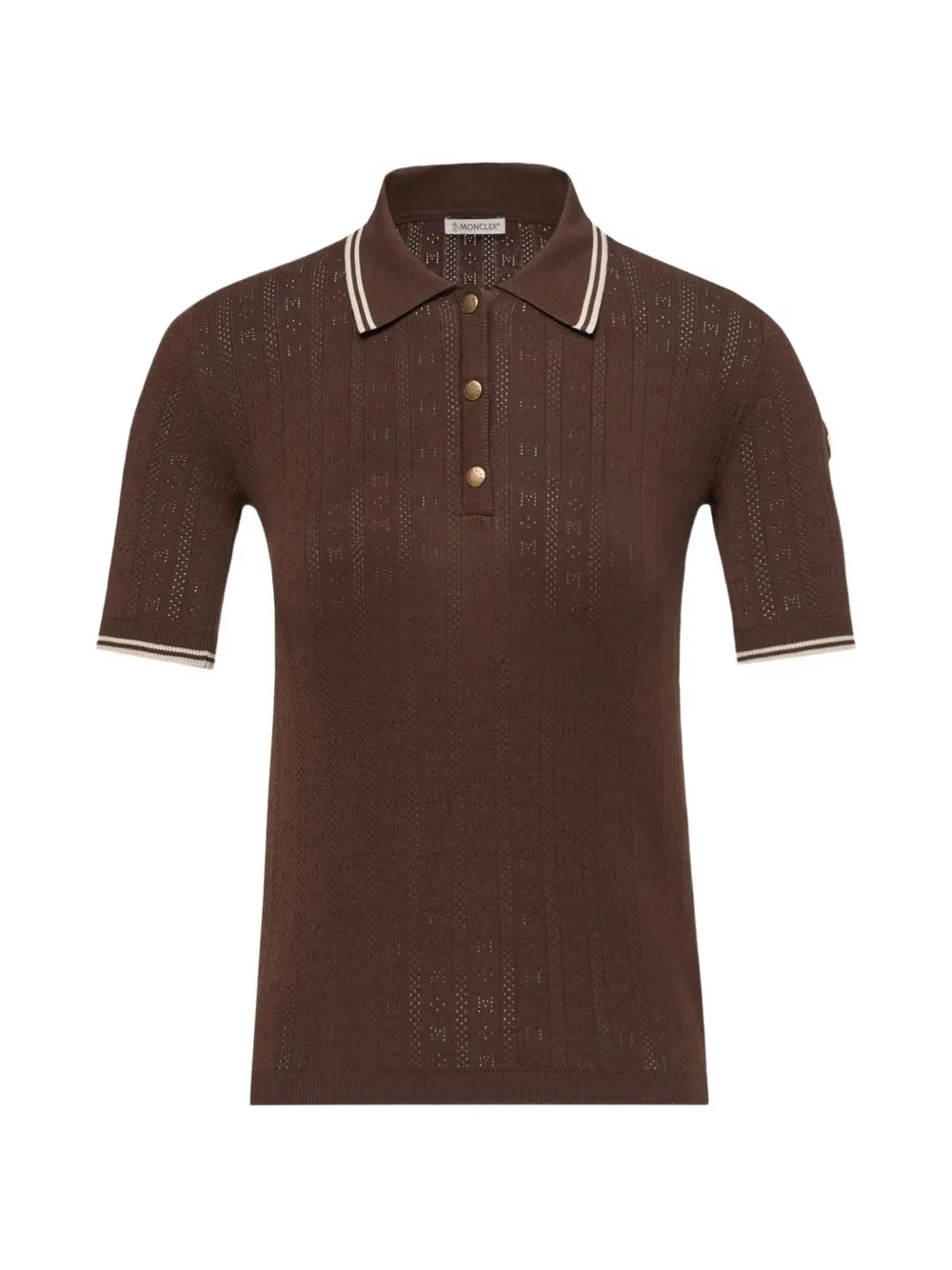 Moncler Pointelle-gebreid poloshirt met contrasterende afwerking Bruin