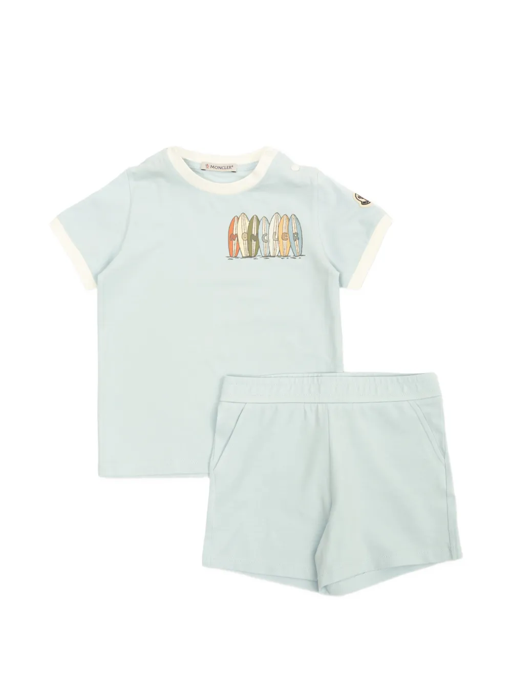 Moncler Enfant Katoenen shorts en T-shirt met grafische logoprint Blauw