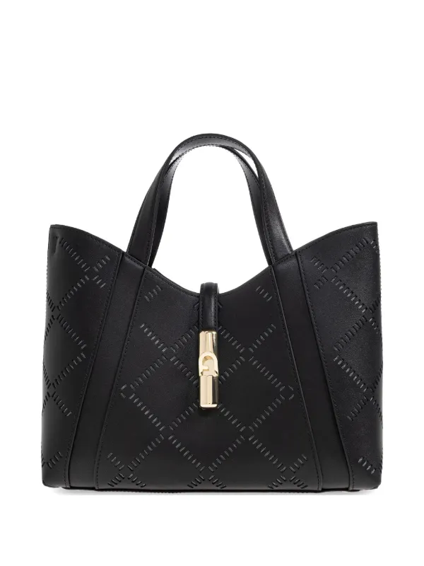 FURLA ブラックレザーハンドバッグ Furla Goccia レーザーカット ハンドバッグ S | ブラック | FARFETCH JP