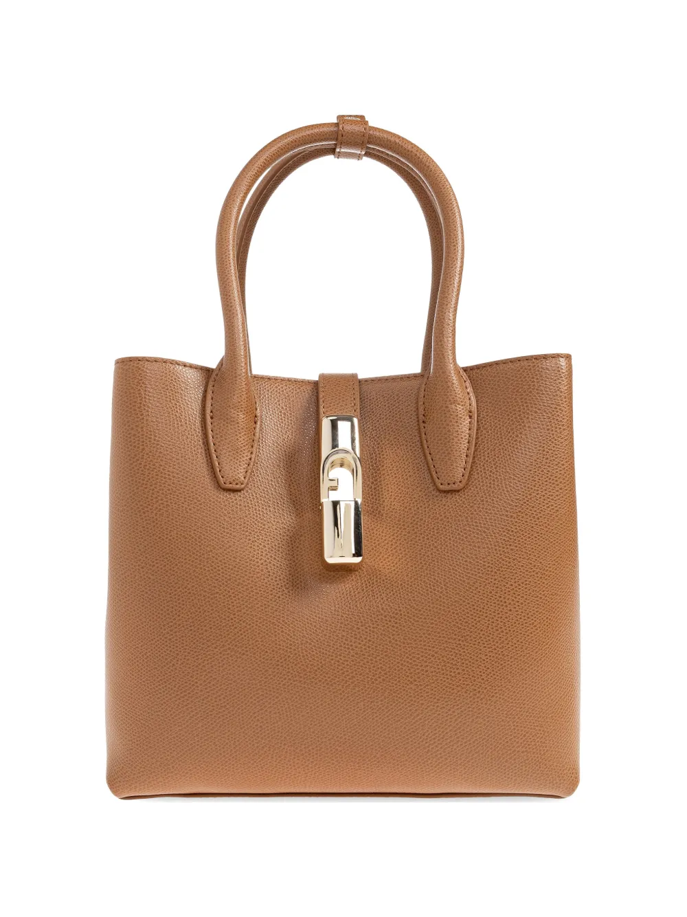 Furla Goccia top-handle lock leather small tote bag - Marrone