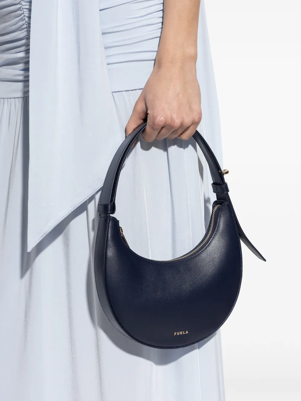 Furla Delizia leren mini-shopper met rits Blauw