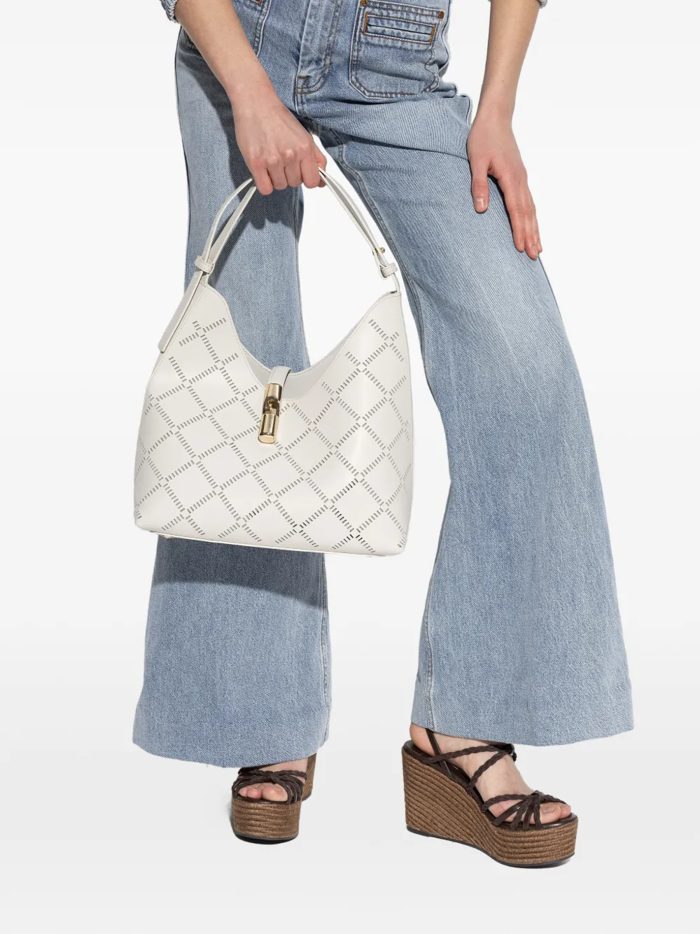 Furla Goccia shopper met geperforeerd slot Wit