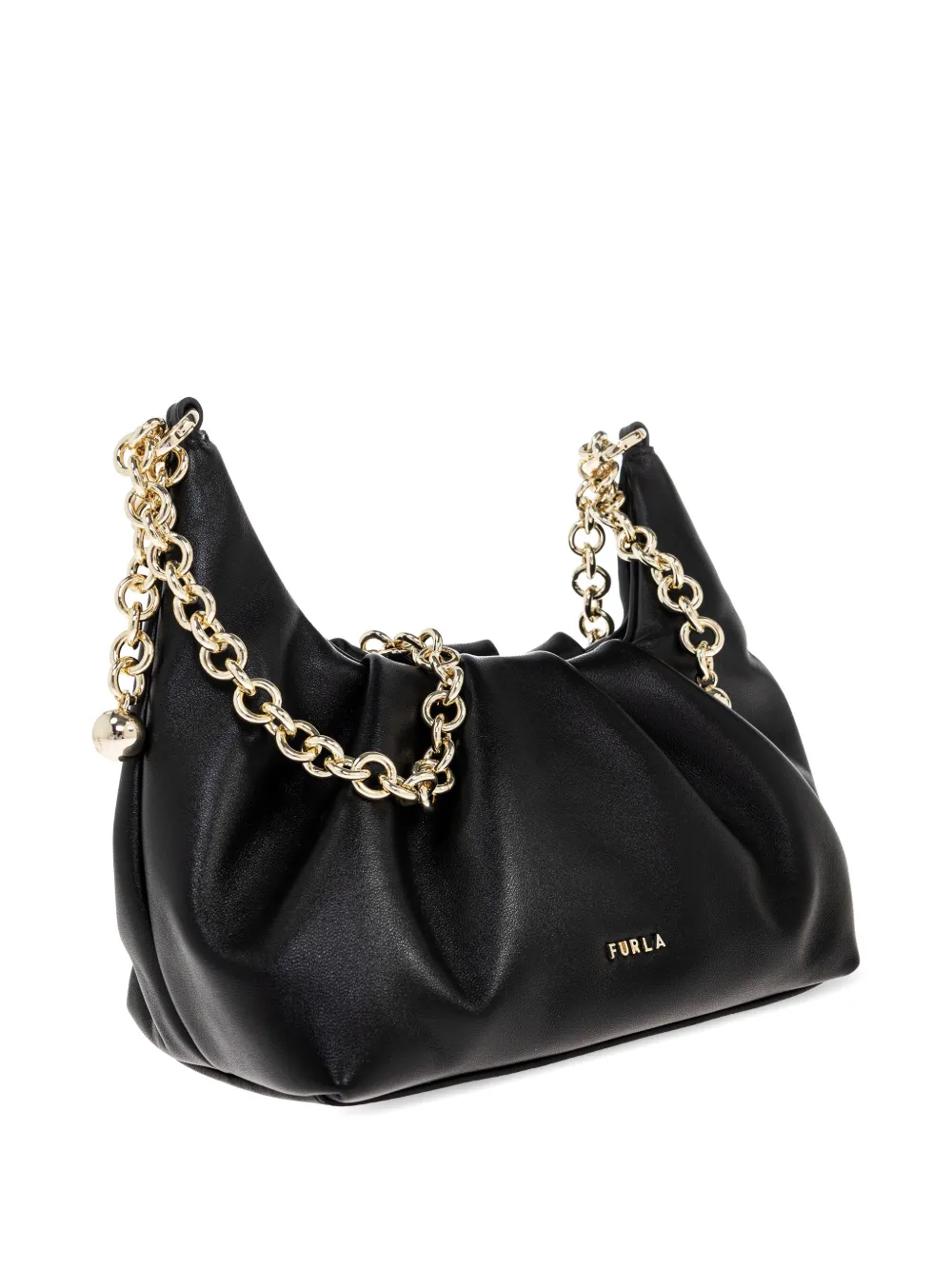 Furla Delia lamsleren schoudertas met ketting Zwart