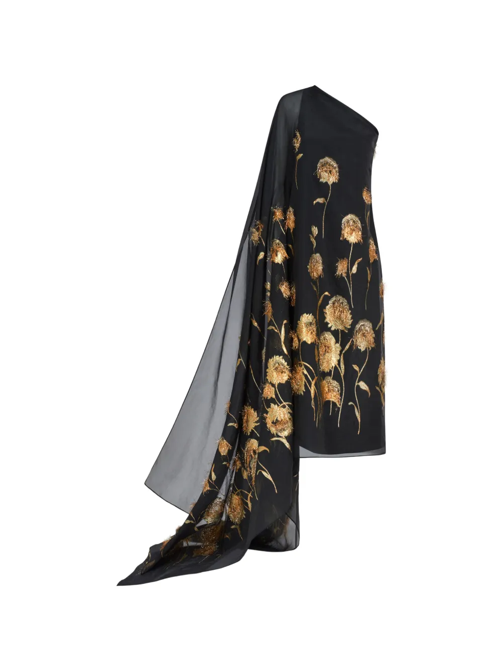 Taller Marmo Steinem One-Shoulder-Kleid mit Blumen - Schwarz