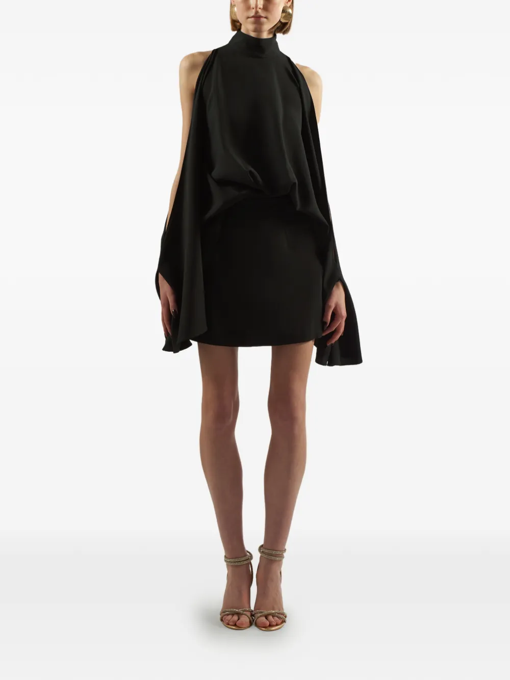 Taller Marmo Bacall jurk met open mouwen en hoge hals Zwart
