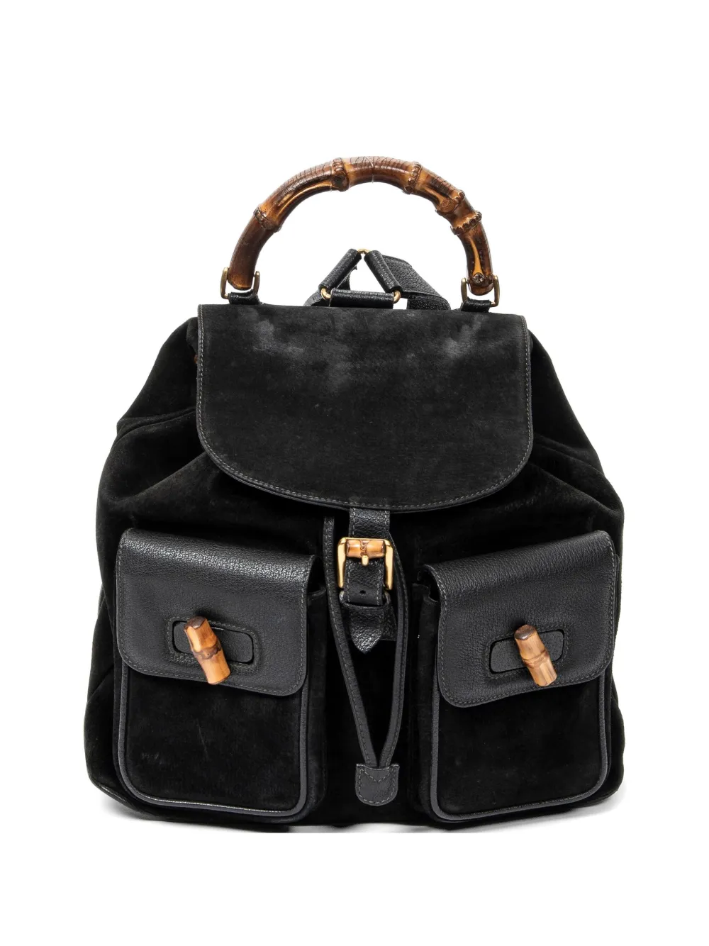 Pre-owned Gucci Bamboo Backpack In Black
