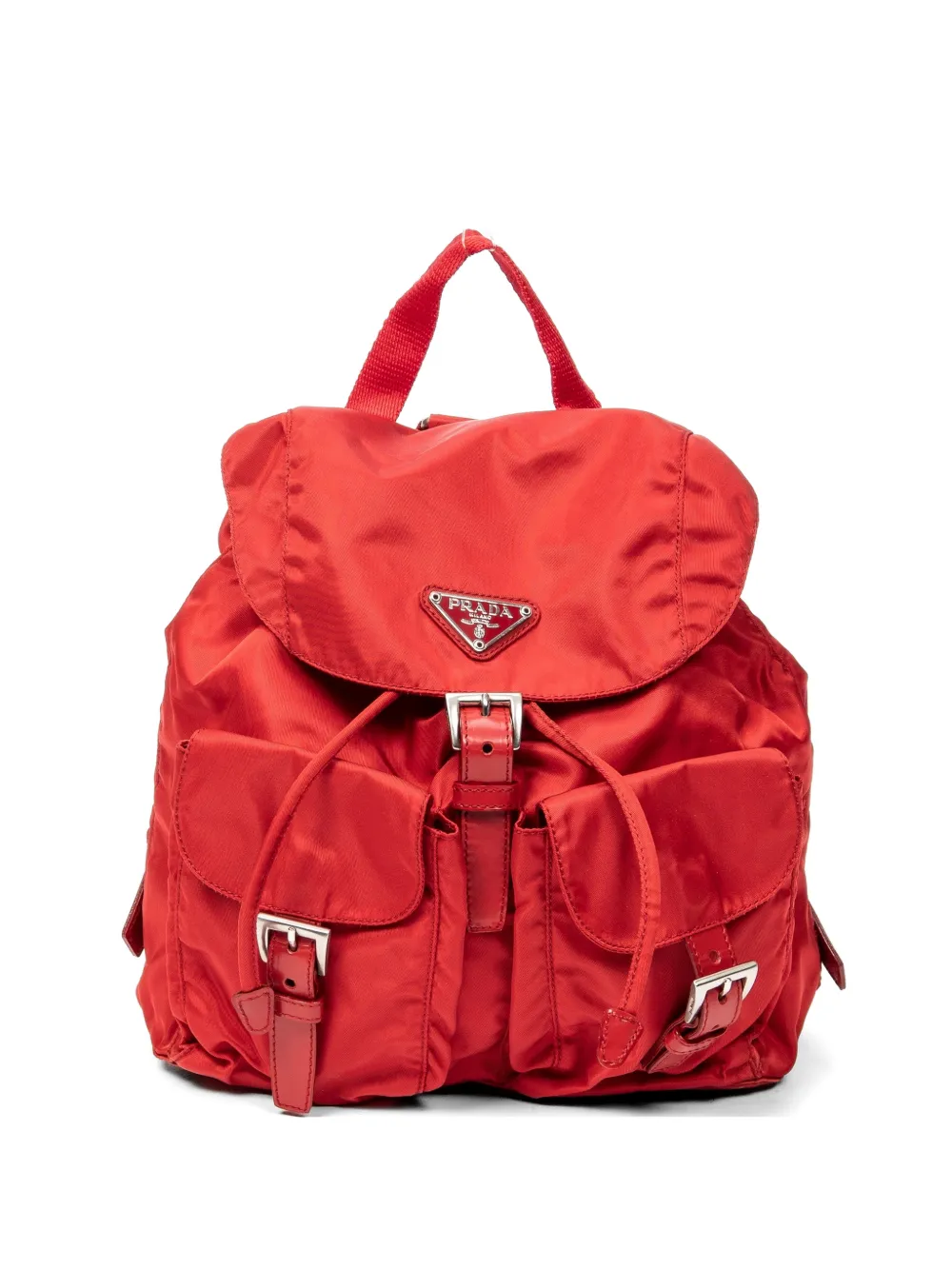 Pre-owned Prada Triangle-logo Backpack In Red