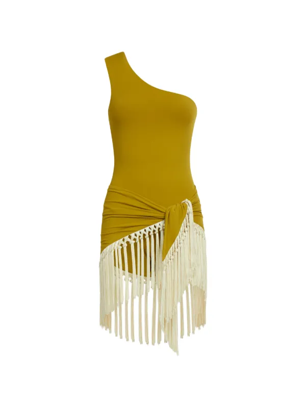 Taller Marmo Yacare One-shoulder Fringed Swimsuit in Green