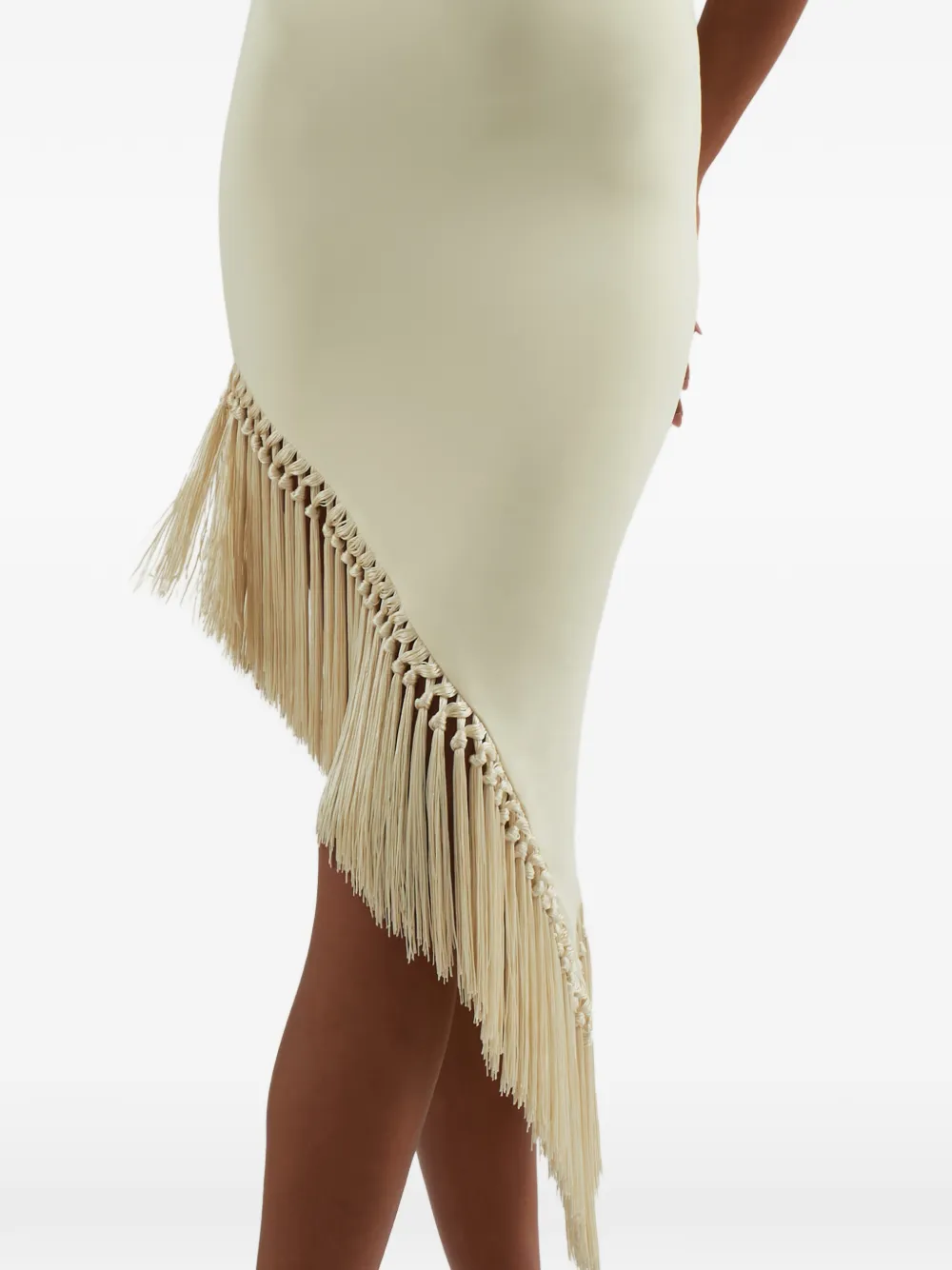 Taller Marmo Yacare asymmetrische midi-jurk met franje afwerking Beige