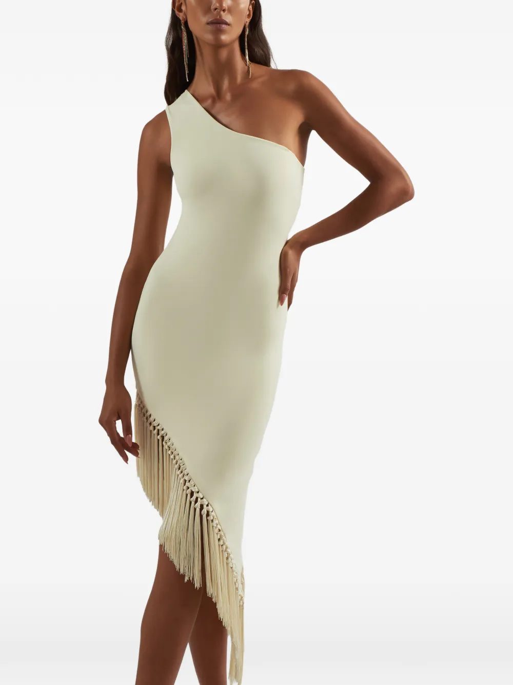Taller Marmo Yacare asymmetrische midi-jurk met franje afwerking Beige
