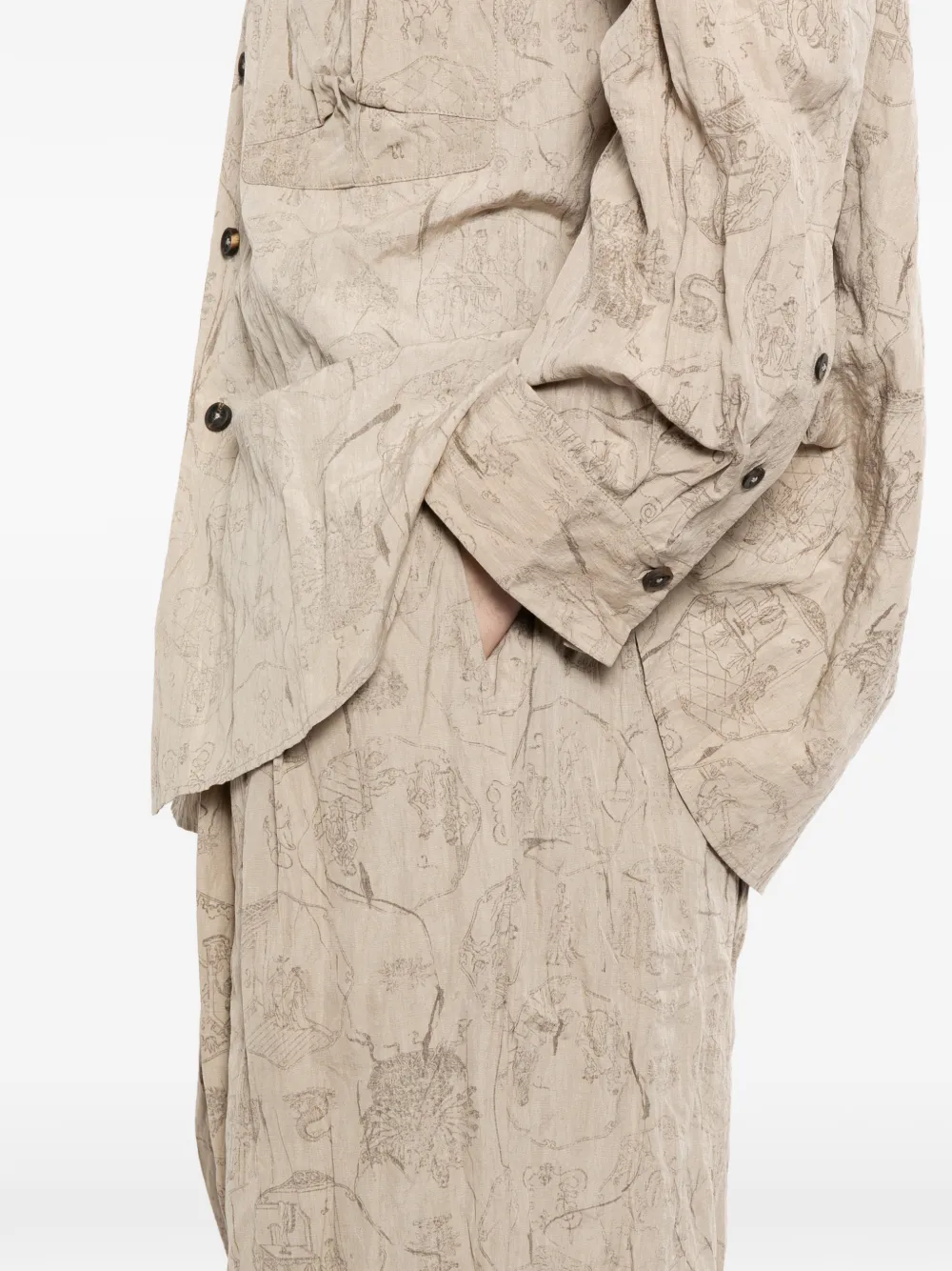Ziggy Chen Broek met grafische print Beige