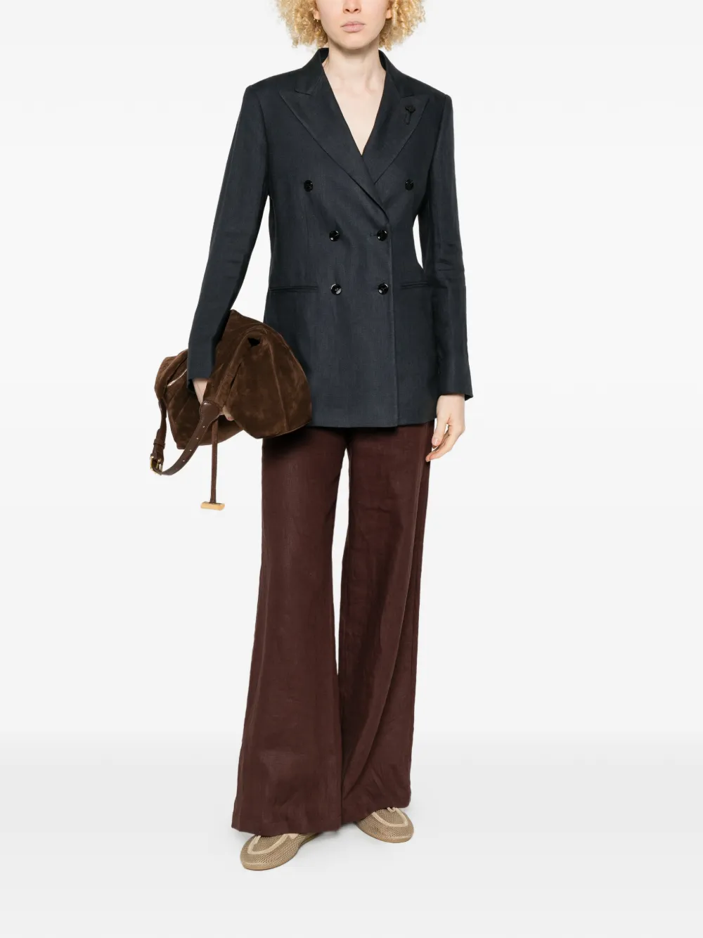  Lardini Double-breasted Flower-pin Blazer - Blue 