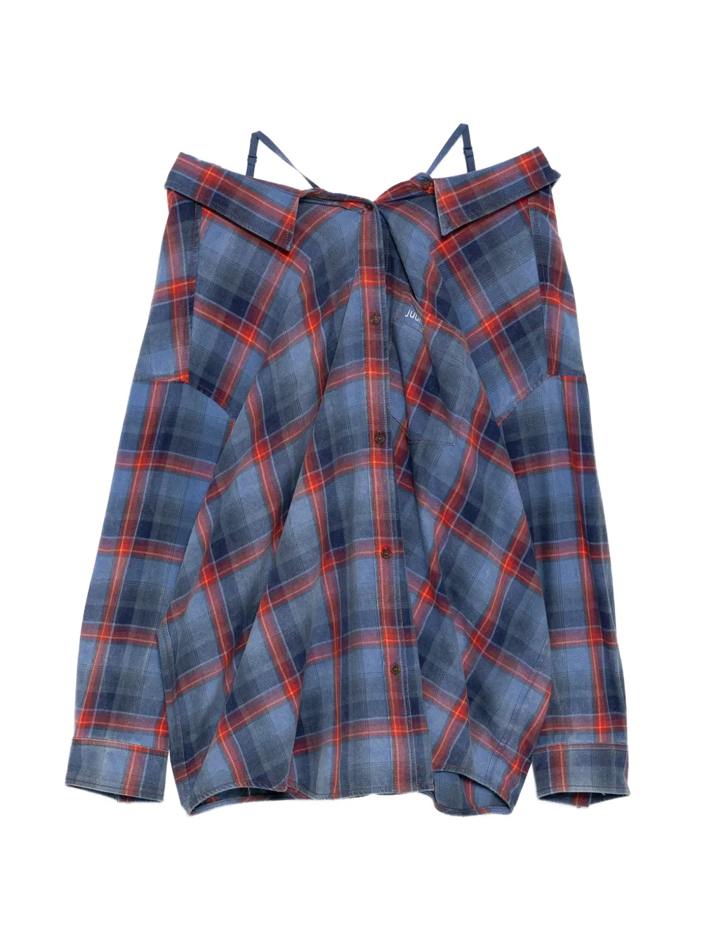 Juun.J checked off-shoulder shirt - Blue
