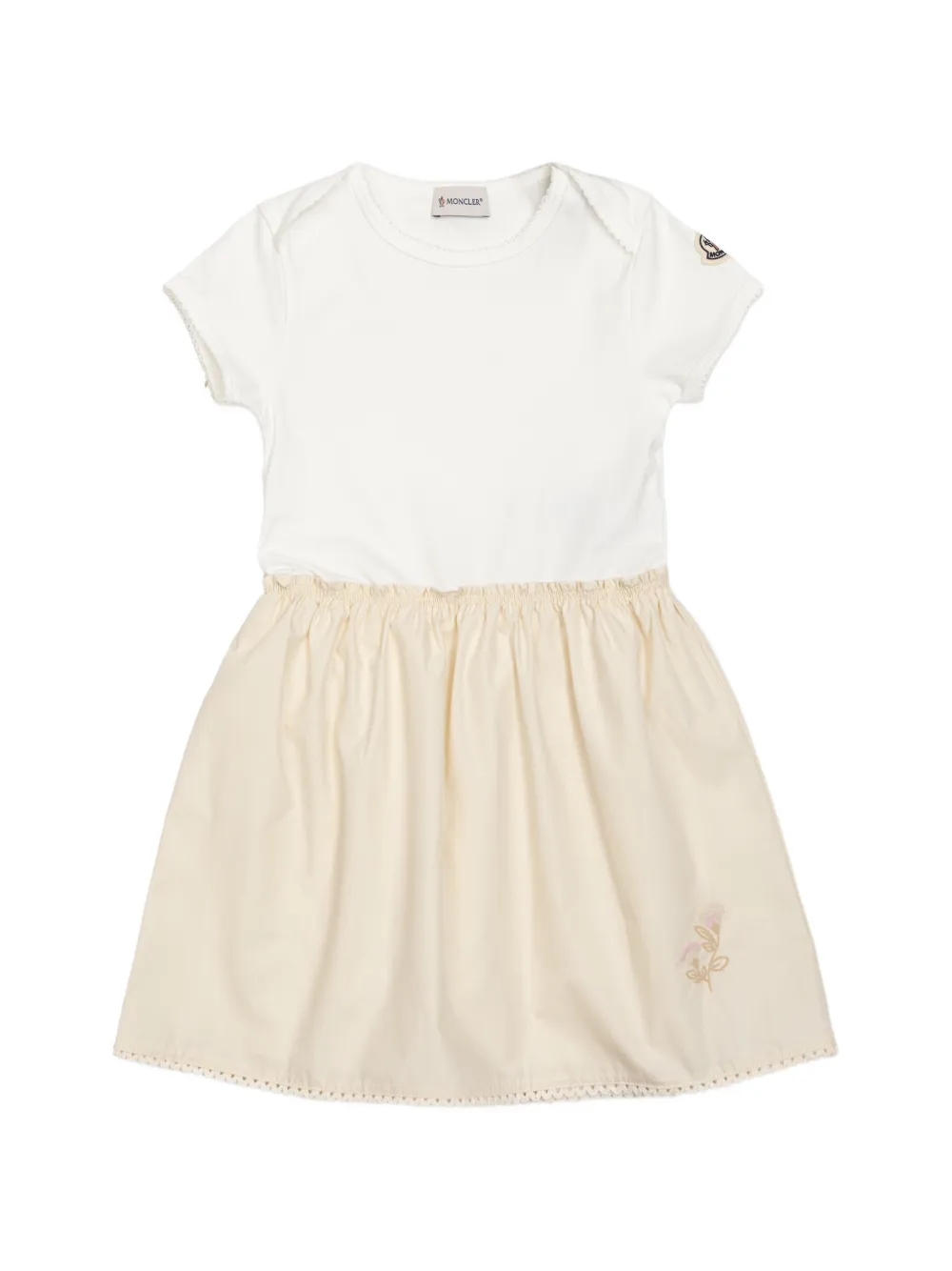 Moncler Enfant Katoenen jurk met geborduurde bloem Beige