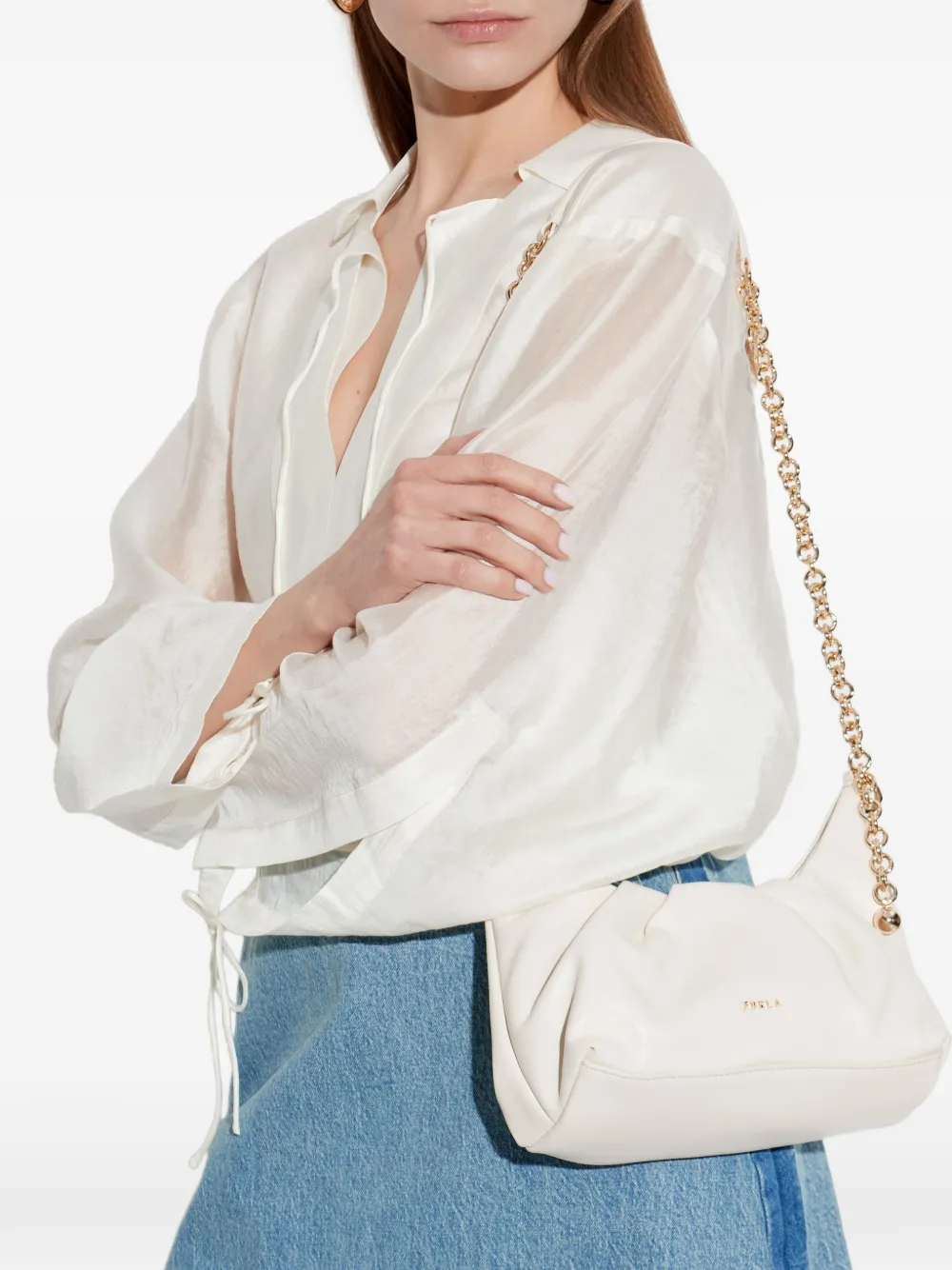  Furla Delia Chain Lambskin Shoulder Bag - White 