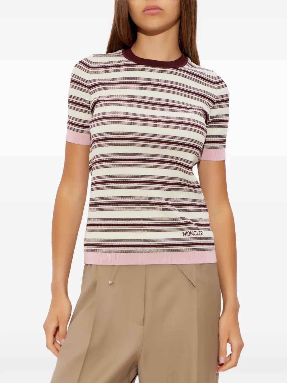  Moncler Striped Knitted T-shirt - Neutrals 