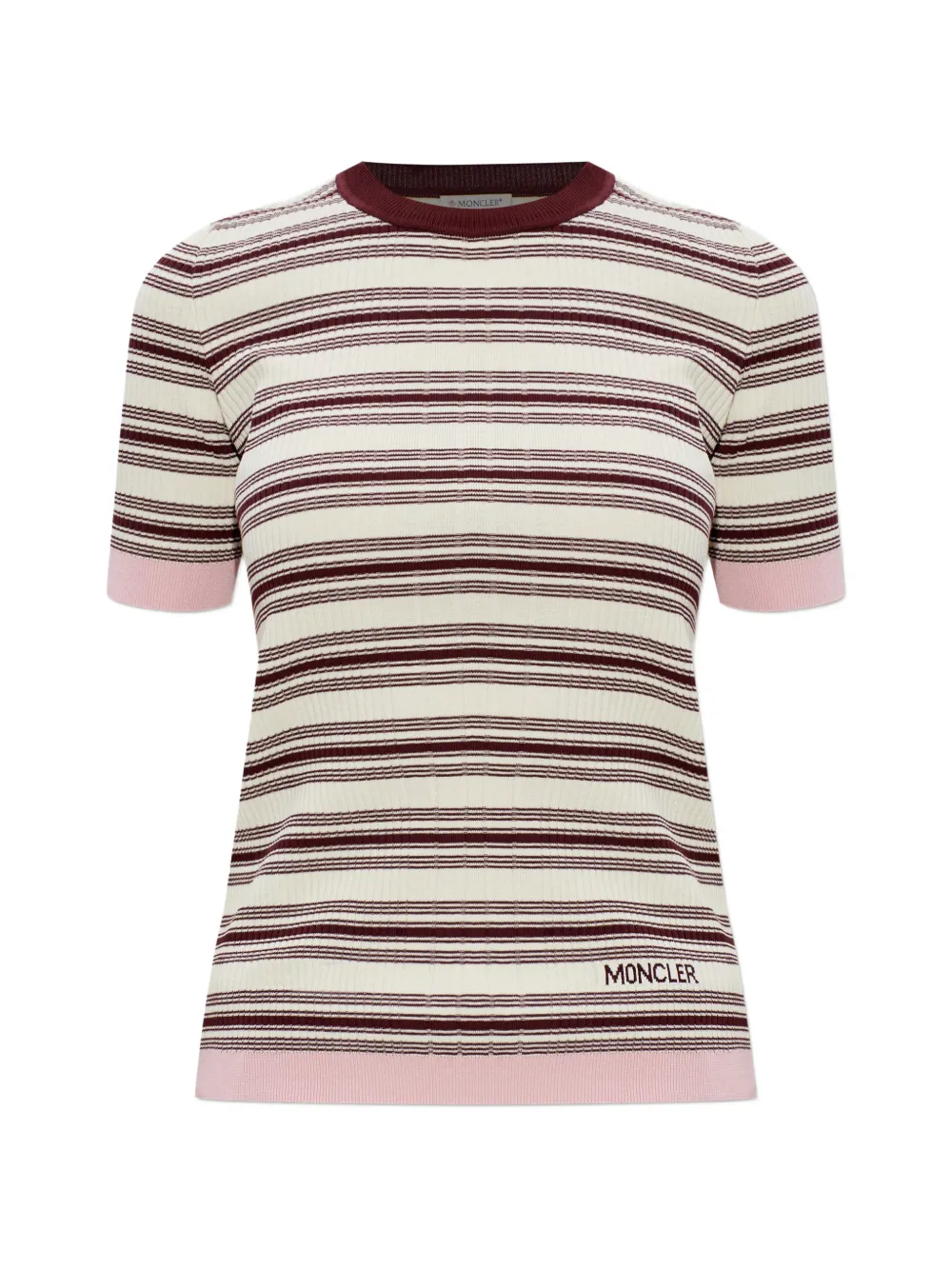 MONCLER Gestricktes T-Shirt mit Streifen - Nude