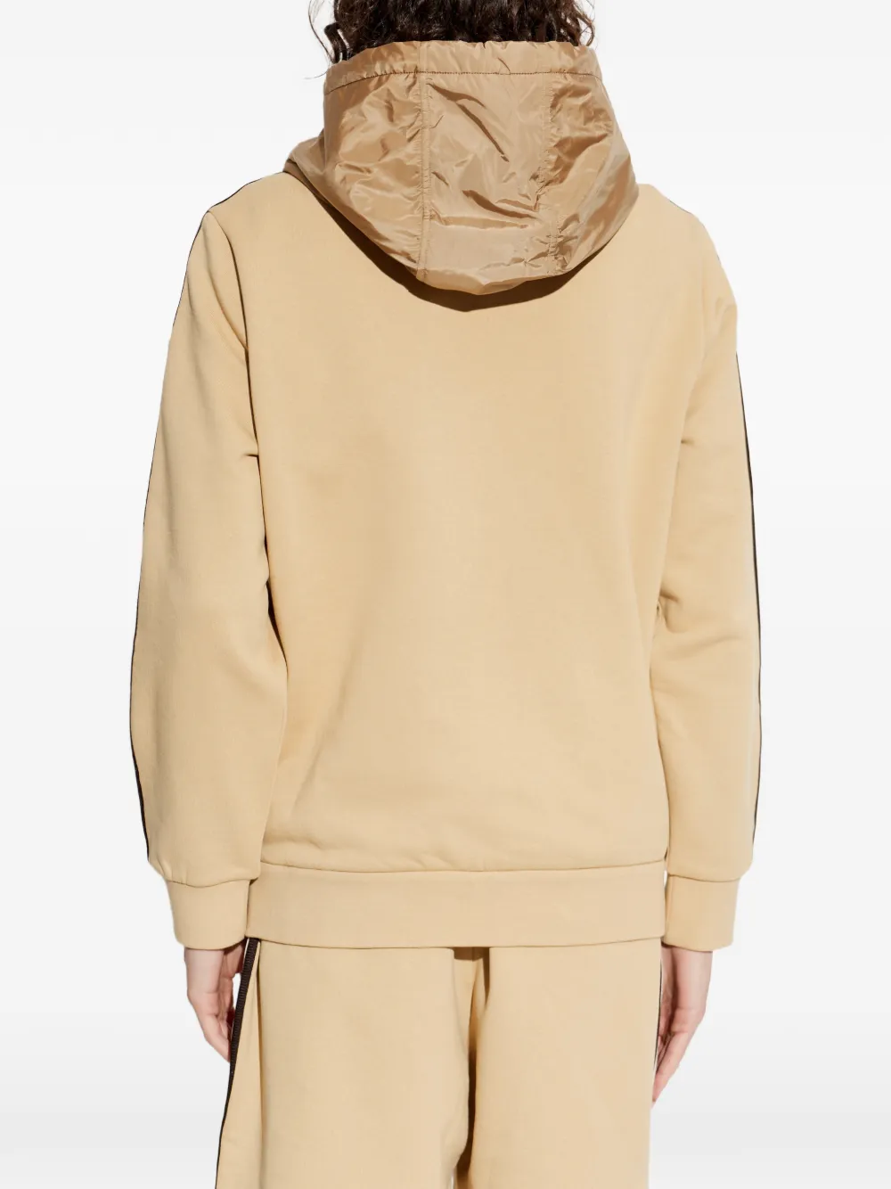 Moncler Gestreepte katoenen hoodie met logodetail en rits Beige