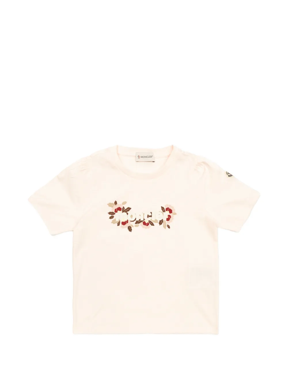 Moncler Enfant T-shirt met korte mouwen en bloe print Beige