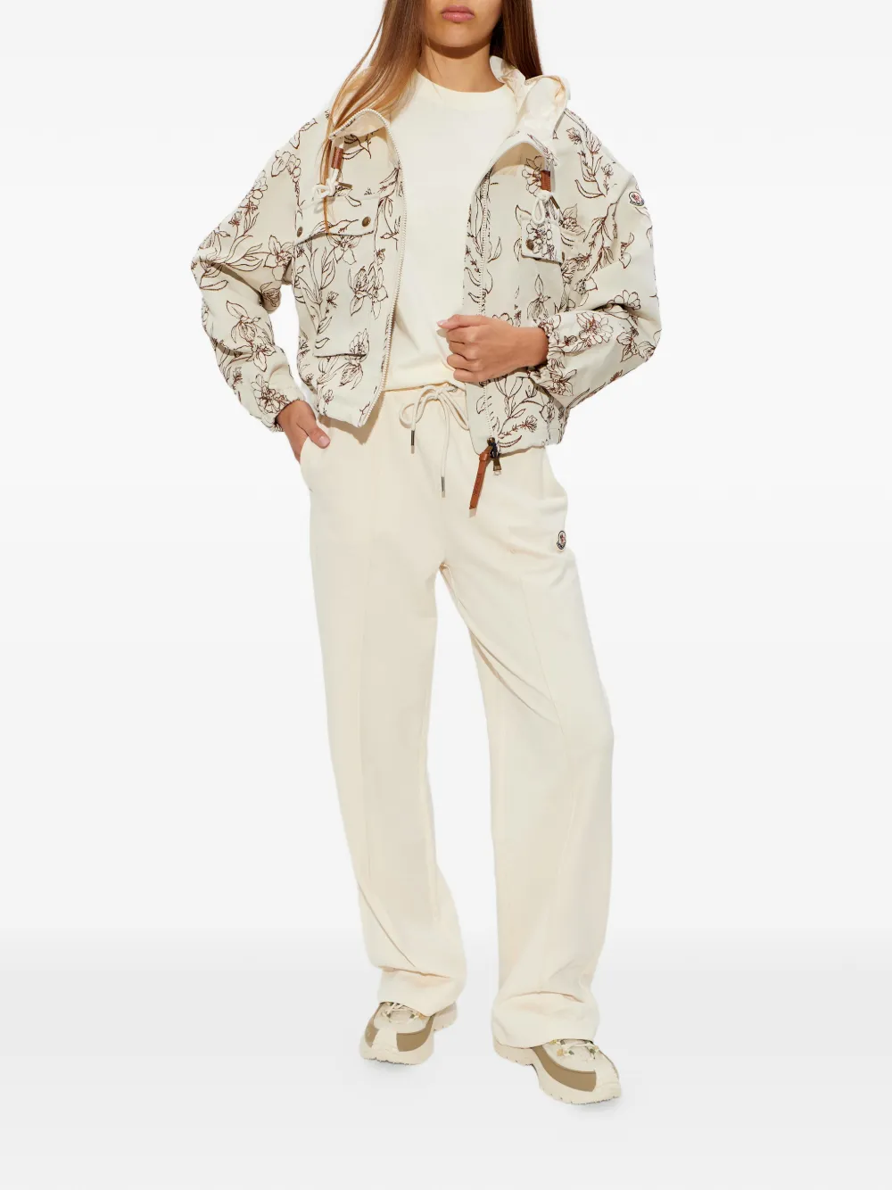 Moncler Nepeta jack met bloemenprint en capuchon Beige