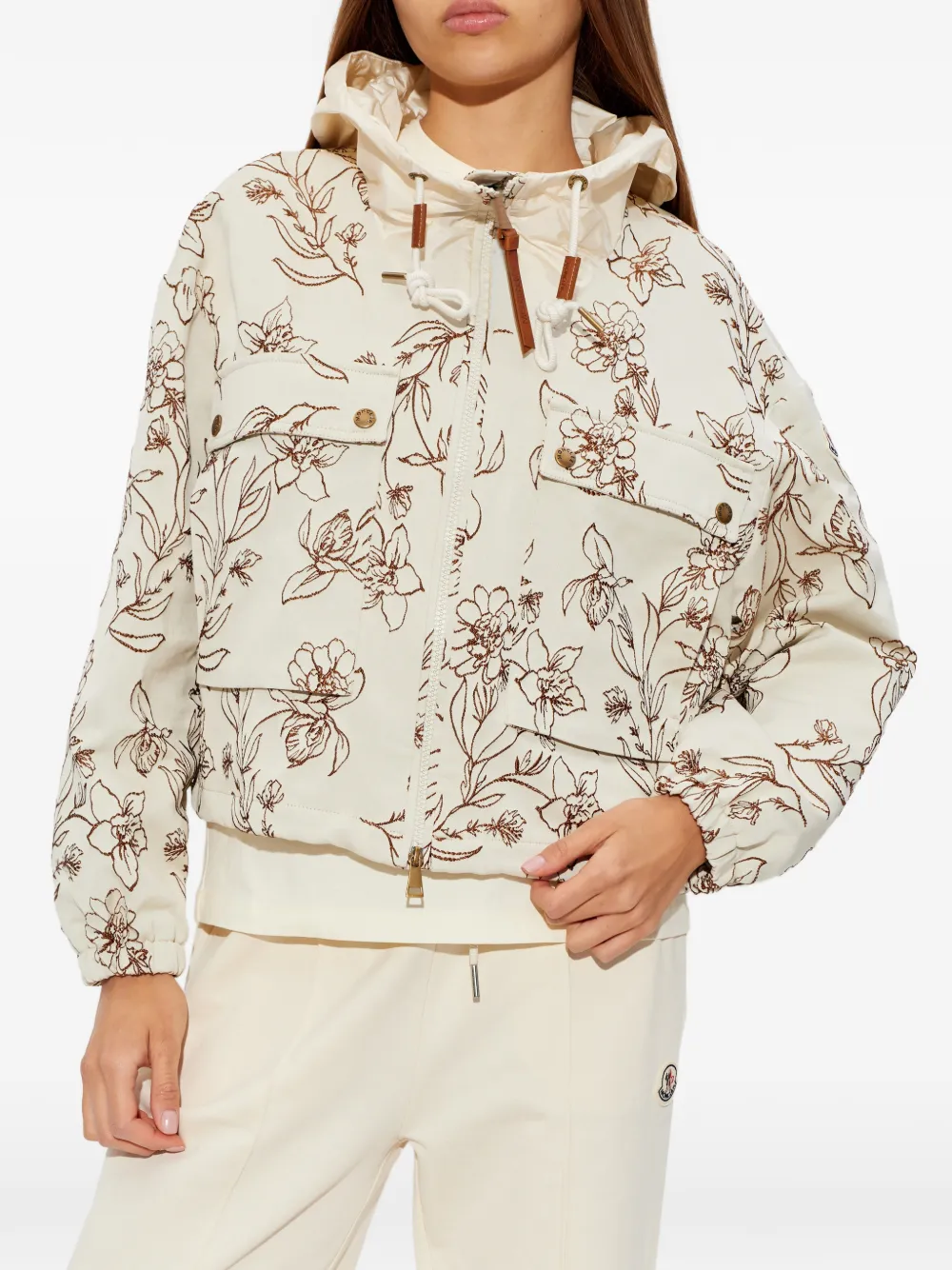 Moncler Nepeta jack met bloemenprint en capuchon Beige
