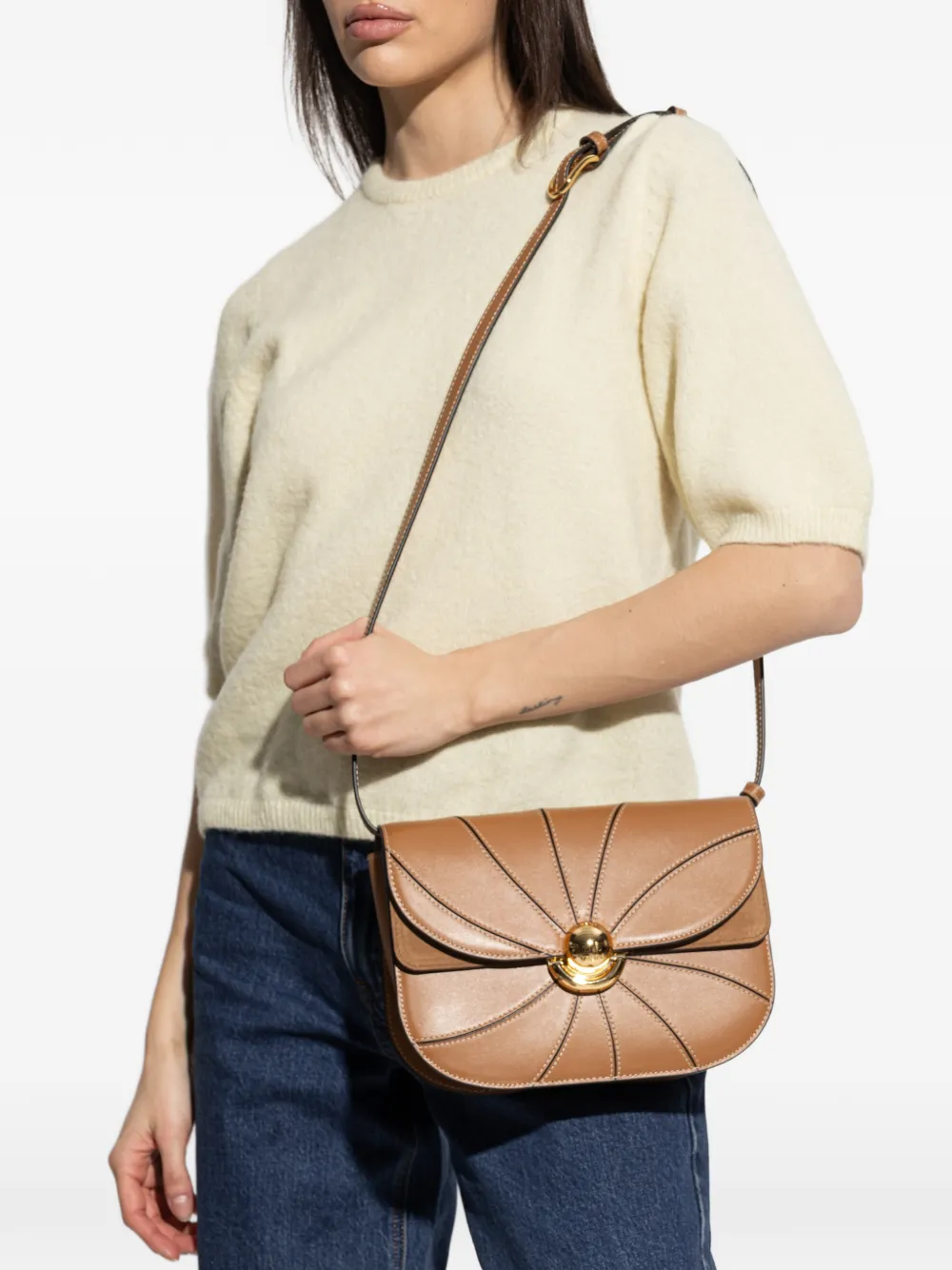 Furla Kleine Sfera schoudertas met draaislot en stiksels Bruin