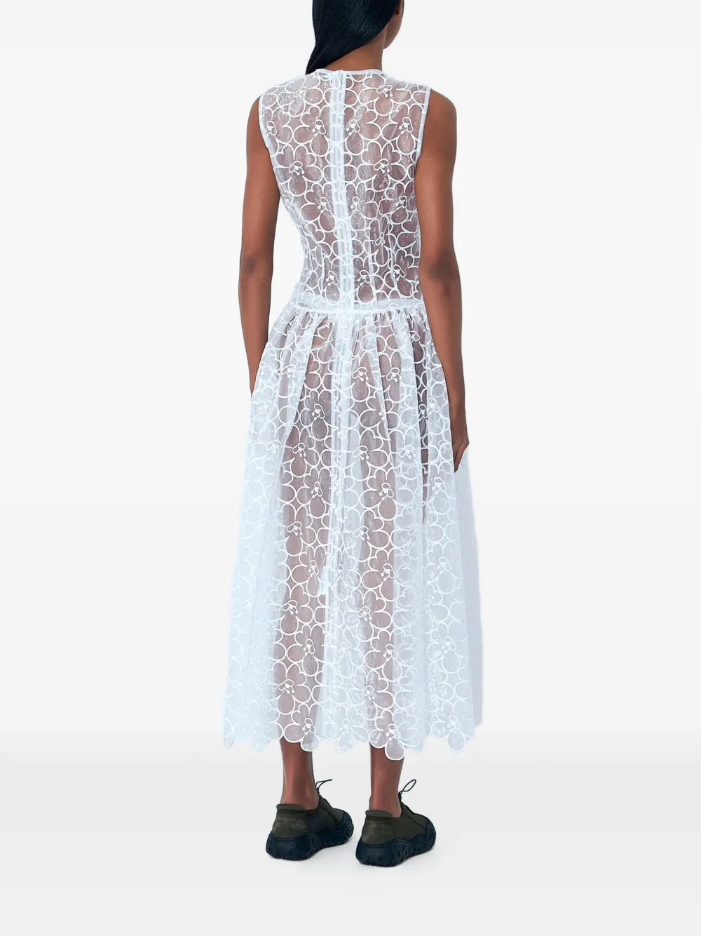 Cecilie Bahnsen Floral Lace Midi Dress in White, view 3