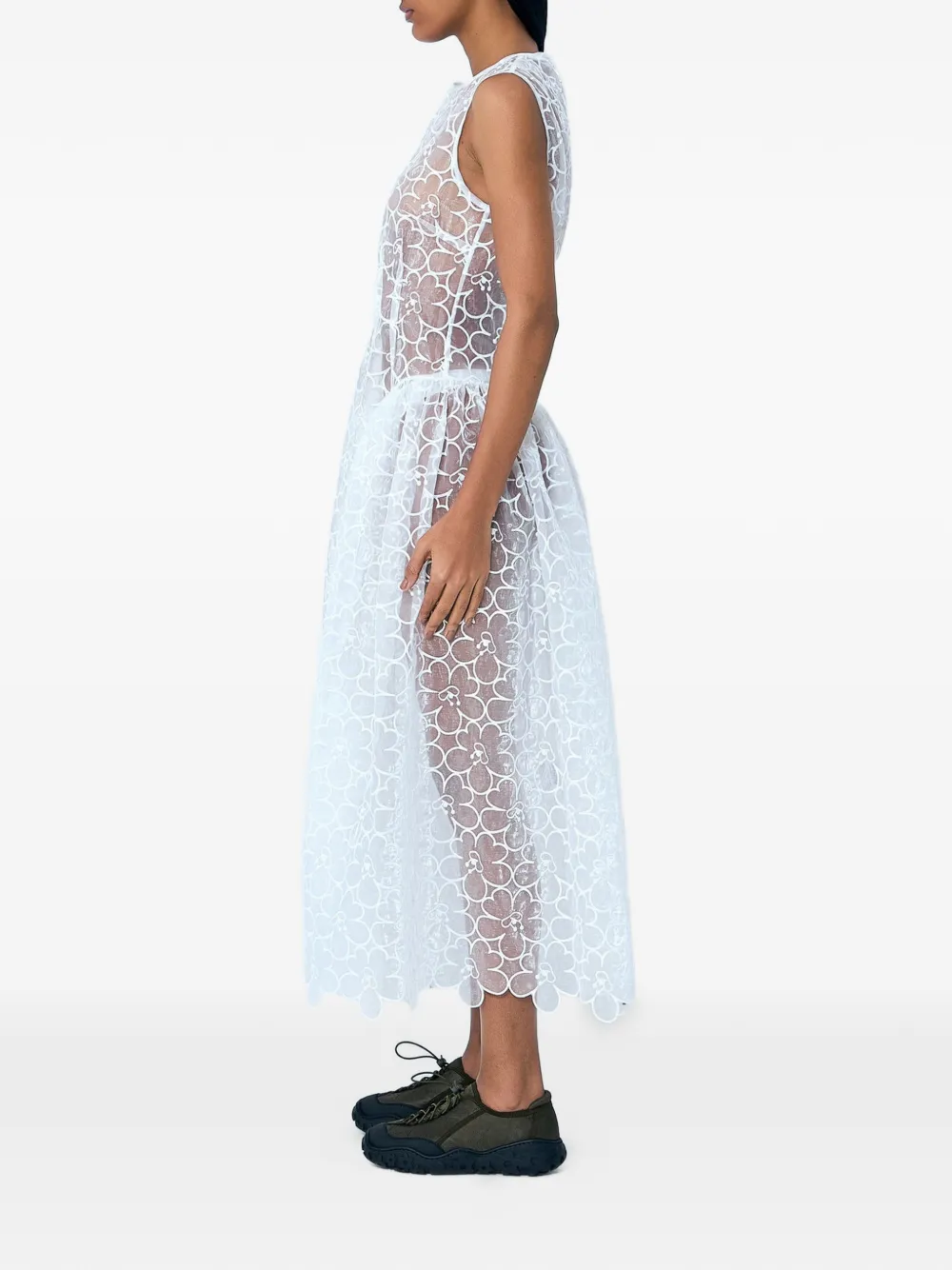 Cecilie Bahnsen Floral Lace Midi Dress in White, view 2