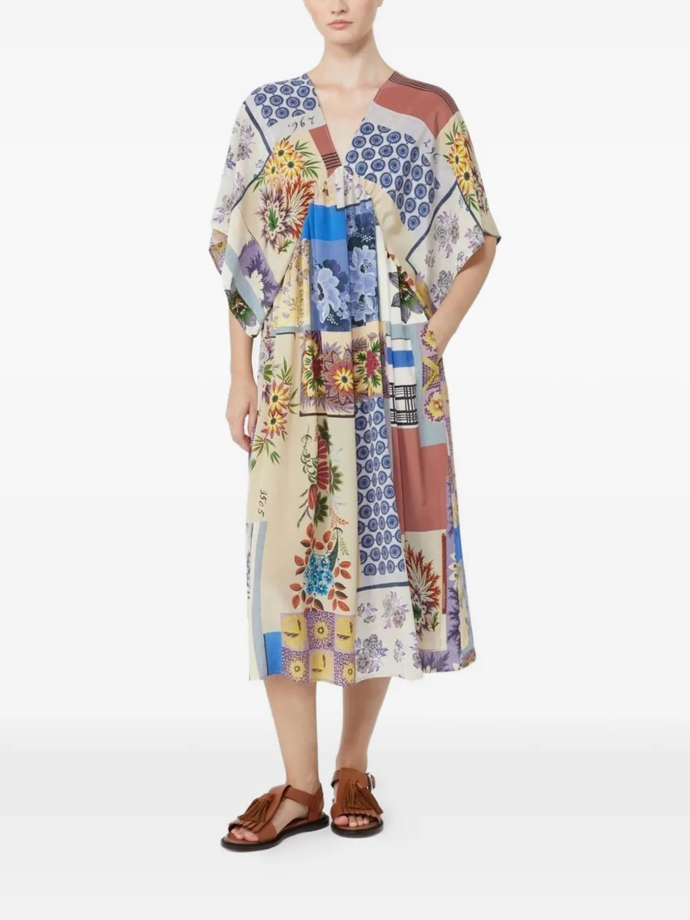  Weekend Max Mara Chine Floral-patchwork Midi Dress - Neutrals 