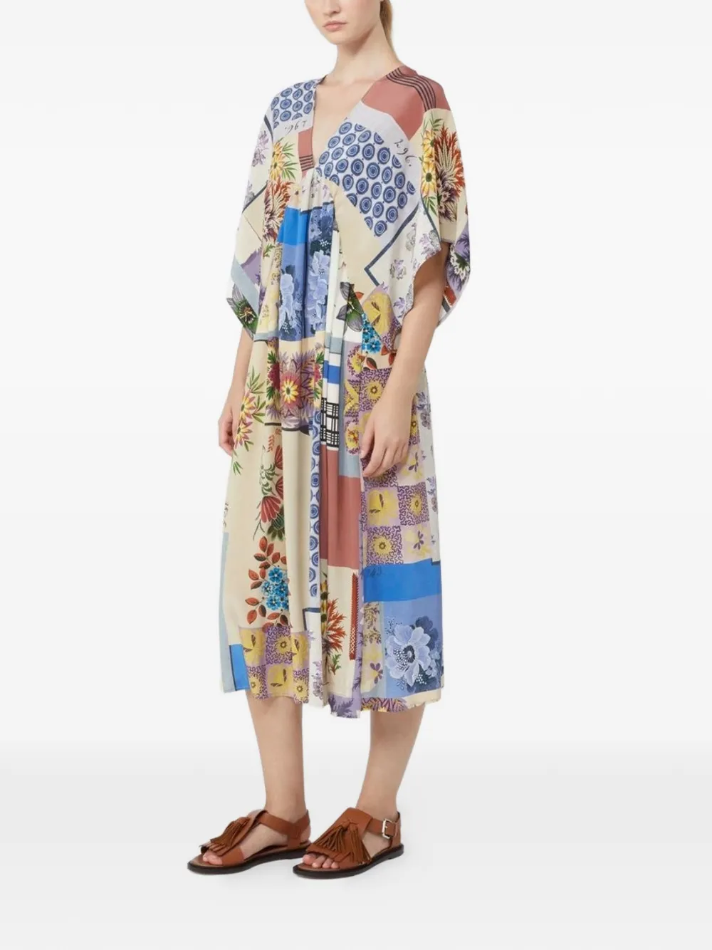  Weekend Max Mara Chine Floral-patchwork Midi Dress - Neutrals 