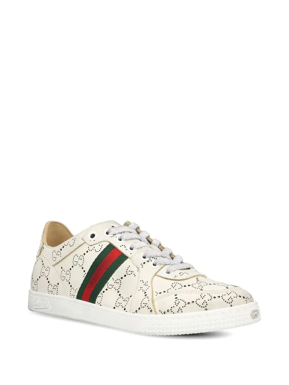 Gucci GG Web Stripe leren sneakers Beige