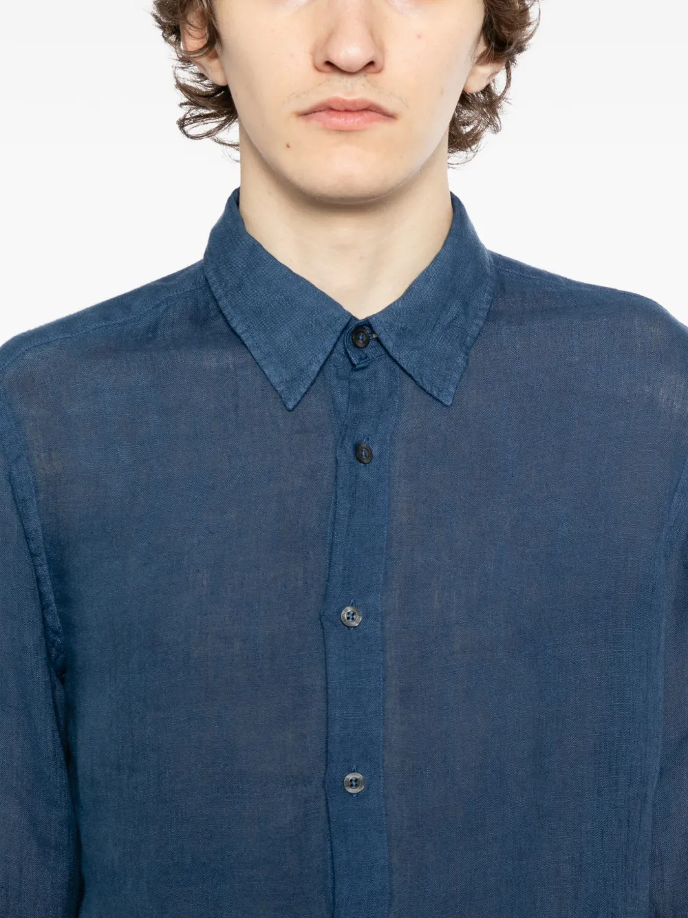 120% Lino Button-up overhemd Blauw