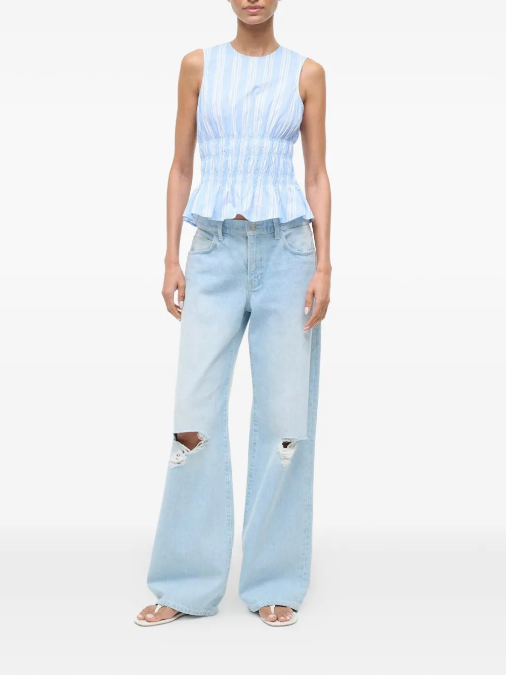  Staud Culver Striped-pattern Top - Blue 