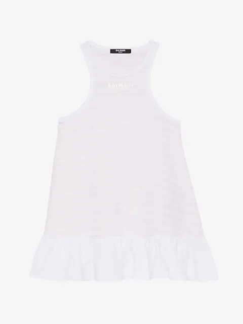 Balmain Kids vestido con volantes y rayas estampadas