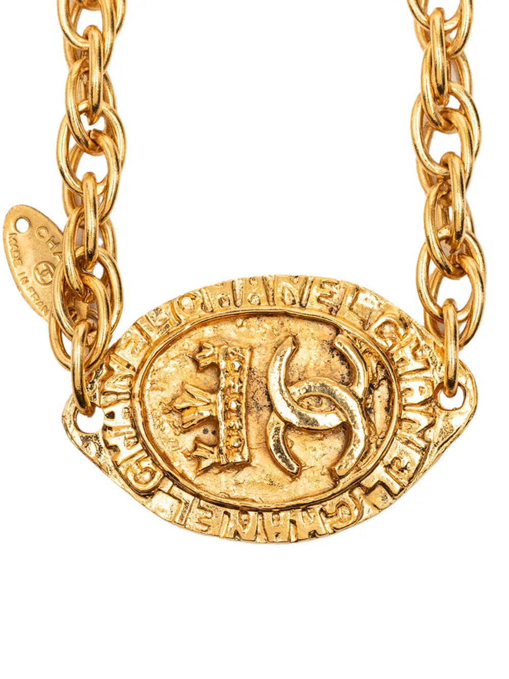 1980-1990 Gold Plated Cc Medallion Pendant Necklace