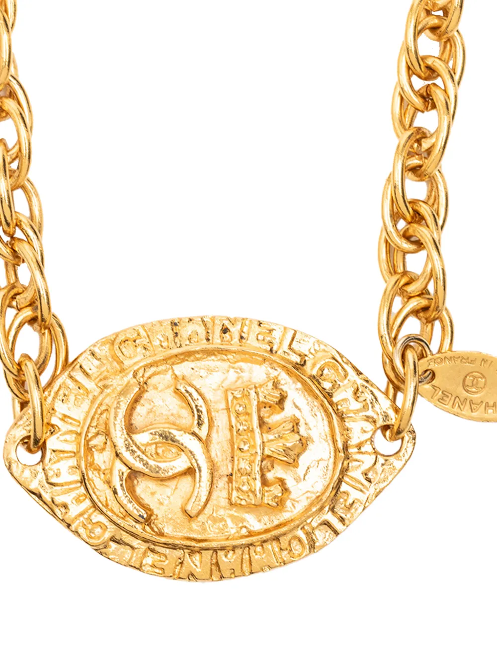 1980-1990 Gold Plated Cc Medallion Pendant Necklace