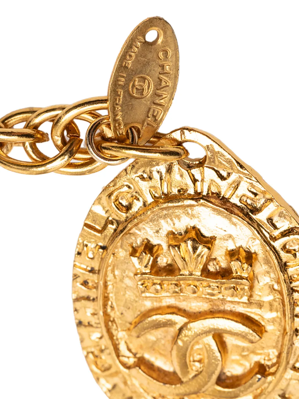 1980-1990 Gold Plated Cc Medallion Pendant Necklace