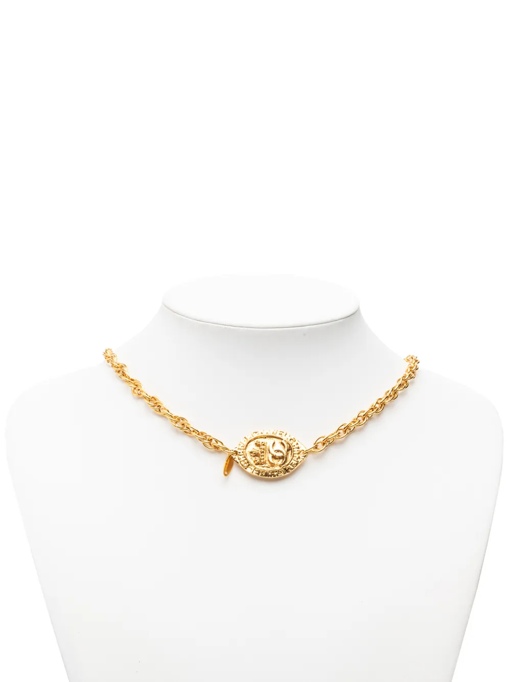 1980-1990 Gold Plated Cc Medallion Pendant Necklace