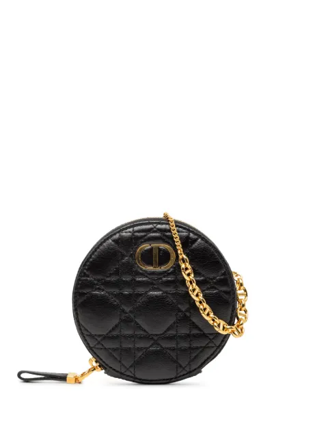 Christian Dior Pre-Owned 2021 Calfskin Cannage Round Caro Pouch with Chain crossbody bag
