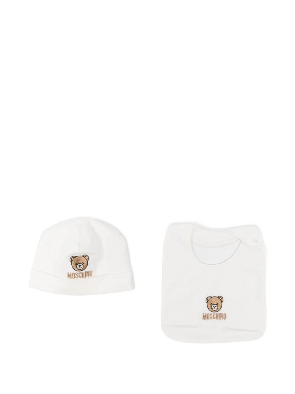 Moschino Kids embroidered-logo bib and hat set - Weiß