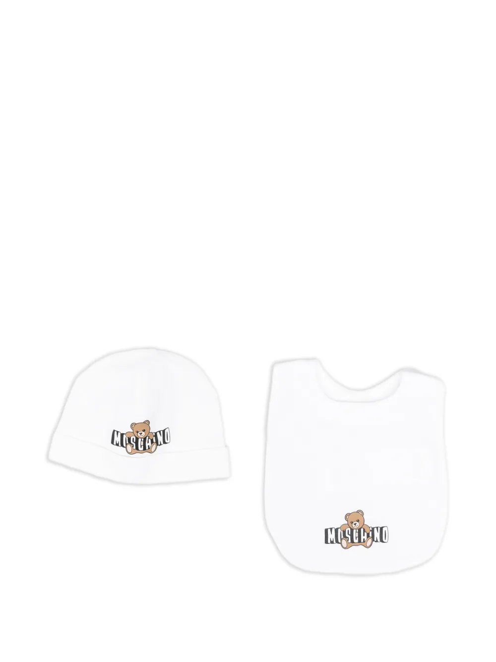 Moschino Kids logo-print bib and hat set - Bianco