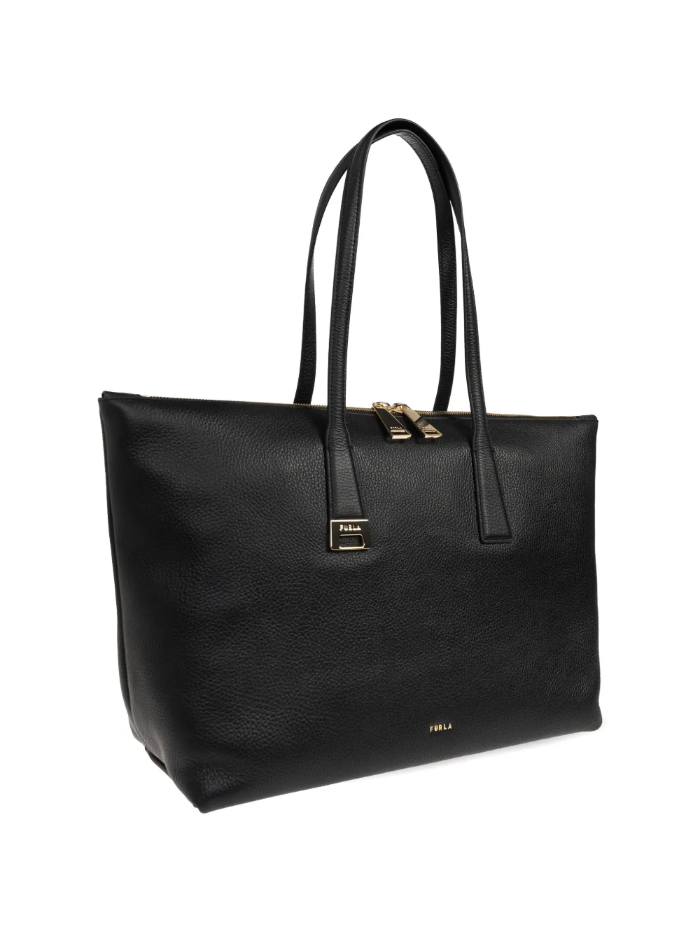 Furla Leren shopper met rits Zwart