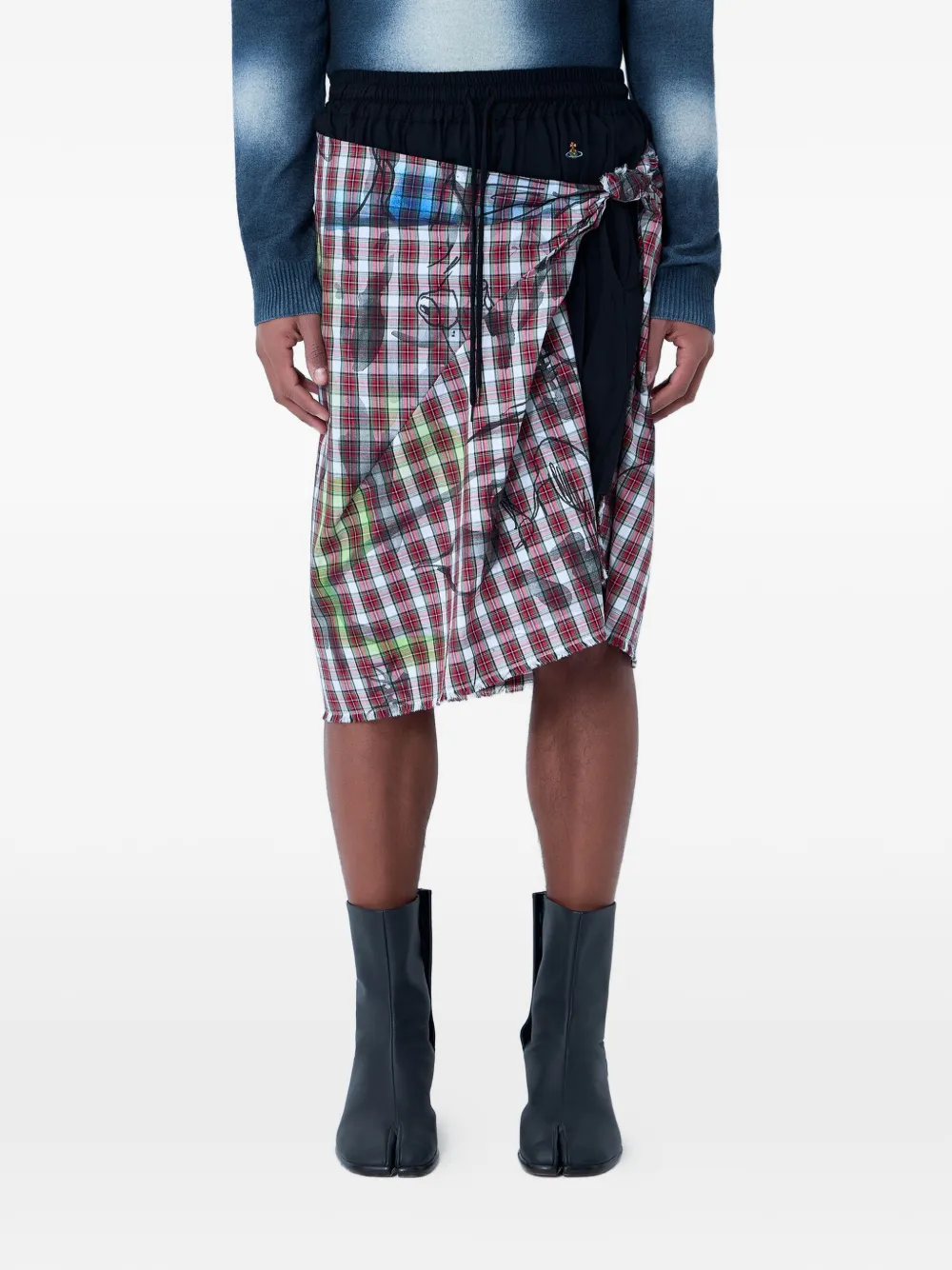 Vivienne Westwood asymmetrical wrap check-print skirt - Nero