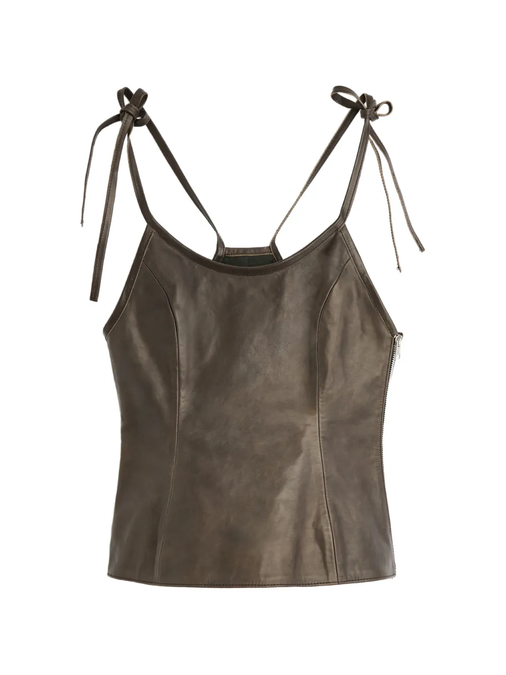 OUR LEGACY tie-straps leather corset top - Brown