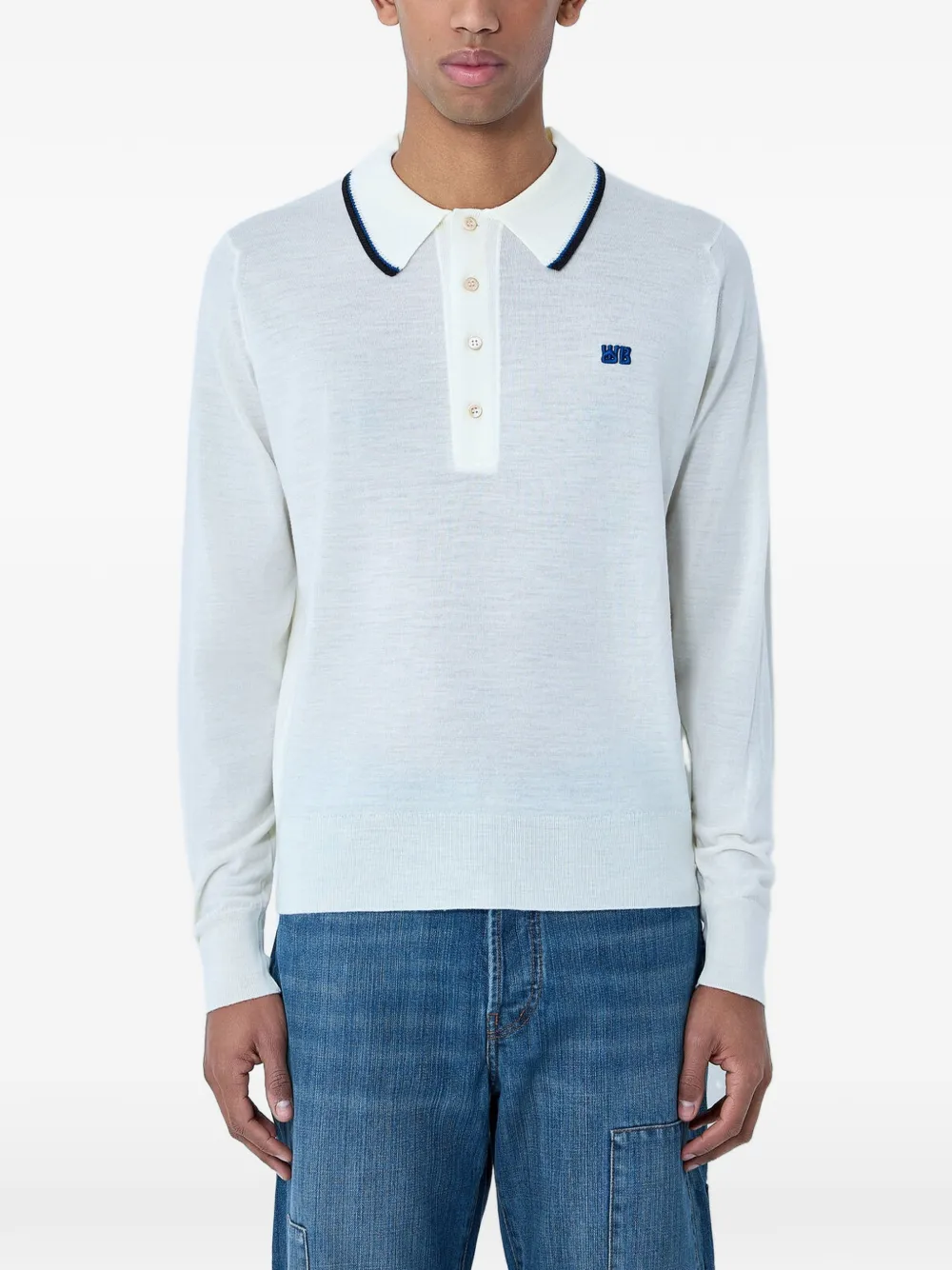 Wales Bonner point-collar knitted polo shirt - Toni neutri